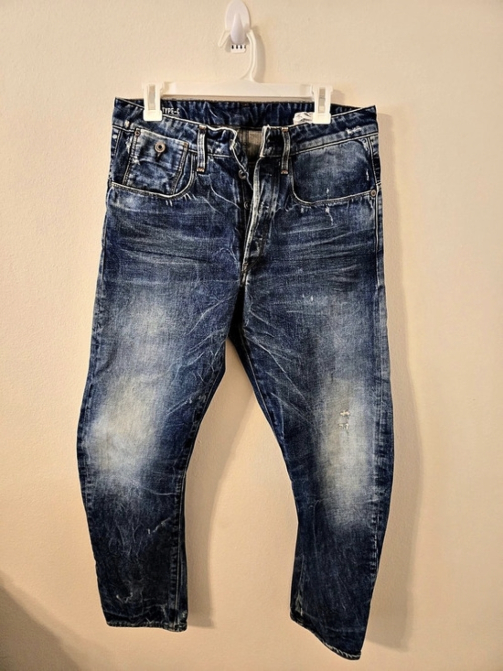G-Star RAW Type C 3D Tapered Jeans Men 31x30 Distressed Blue Denim 51041